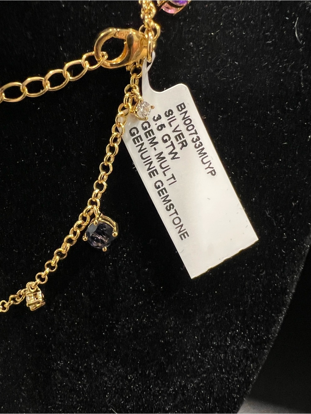 14K Gold over .925 Sterling Silver Natural Multi-Gem Station Necklace, 3.5TCW. - Picture 3 of 5